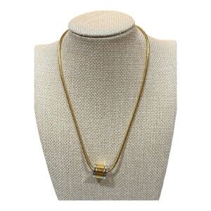 Vintage Crown Trifari 2-Tone Gold and Silver Plated Barrel Pendant Necklace